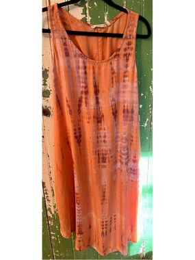Soft Surroundings Sleeveless Orange Tie-Dye Shift Dress PXL